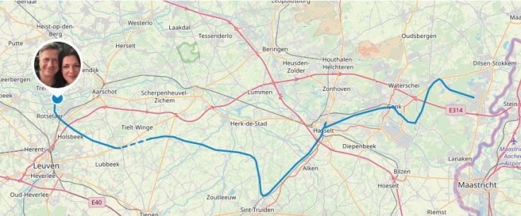 Landkarte mit Streckenverlauf von Maasmecheklen nach Werchter